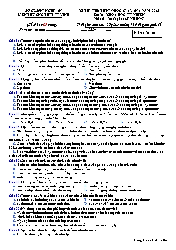 Đề thi thử THPT QG lần 2 môn Sinh học Năm 2018 (Mã đề 204) - Trường THPT Liên Trường (Kèm đáp án)