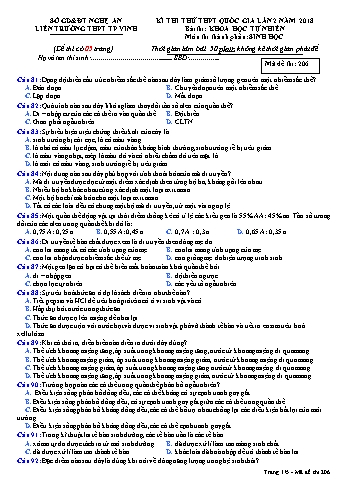 Đề thi thử THPT QG lần 2 môn Sinh học Năm 2018 (Mã đề 206) - Trường THPT Liên Trường (Kèm đáp án)