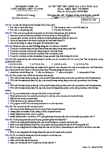 Đề thi thử THPT QG lần 2 môn Sinh học Năm 2018 (Mã đề 207) - Trường THPT Liên Trường (Kèm đáp án)