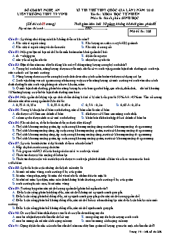 Đề thi thử THPT QG lần 2 môn Sinh học Năm 2018 (Mã đề 208) - Trường THPT Liên Trường (Kèm đáp án)