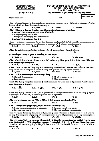 Đề thi thử THPT QG lần 2 môn Vật lí Năm 2018 (Mã đề 201) - Trường THPT Liên Trường (Kèm đáp án)