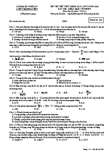 Đề thi thử THPT QG lần 2 môn Vật lí Năm 2018 (Mã đề 202) - Trường THPT Liên Trường (Kèm đáp án)