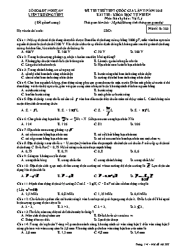 Đề thi thử THPT QG lần 2 môn Vật lí Năm 2018 (Mã đề 203) - Trường THPT Liên Trường (Kèm đáp án)