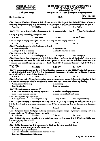 Đề thi thử THPT QG lần 2 môn Vật lí Năm 2018 (Mã đề 205) - Trường THPT Liên Trường (Kèm đáp án)
