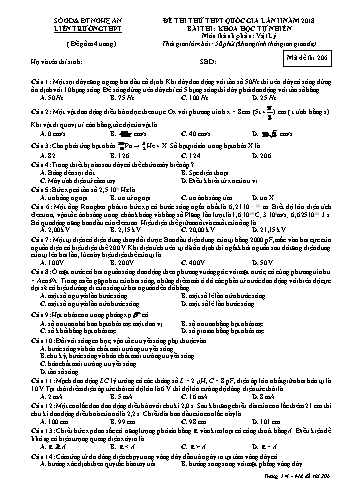 Đề thi thử THPT QG lần 2 môn Vật lí Năm 2018 (Mã đề 206) - Trường THPT Liên Trường (Kèm đáp án)