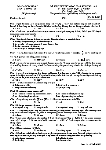 Đề thi thử THPT QG lần 2 môn Vật lí Năm 2018 (Mã đề 207) - Trường THPT Liên Trường (Kèm đáp án)