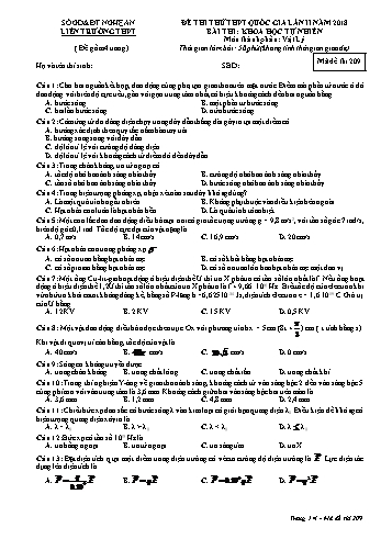 Đề thi thử THPT QG lần 2 môn Vật lí Năm 2018 (Mã đề 209) - Trường THPT Liên Trường (Kèm đáp án)