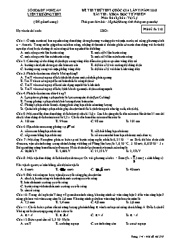 Đề thi thử THPT QG lần 2 môn Vật lí Năm 2018 (Mã đề 210) - Trường THPT Liên Trường (Kèm đáp án)