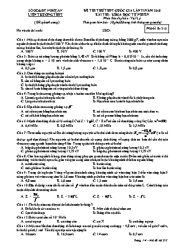 Đề thi thử THPT QG lần 2 môn Vật lí Năm 2018 (Mã đề 213) - Trường THPT Liên Trường (Kèm đáp án)