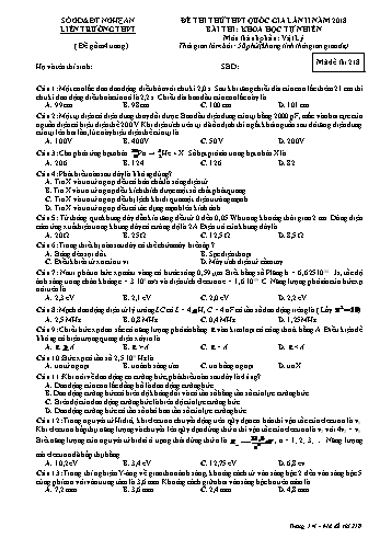 Đề thi thử THPT QG lần 2 môn Vật lí Năm 2018 (Mã đề 218) - Trường THPT Liên Trường (Kèm đáp án)