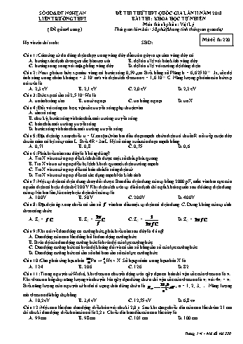 Đề thi thử THPT QG lần 2 môn Vật lí Năm 2018 (Mã đề 220) - Trường THPT Liên Trường (Kèm đáp án)