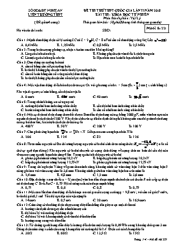 Đề thi thử THPT QG lần 2 môn Vật lí Năm 2018 (Mã đề 221) - Trường THPT Liên Trường (Kèm đáp án)