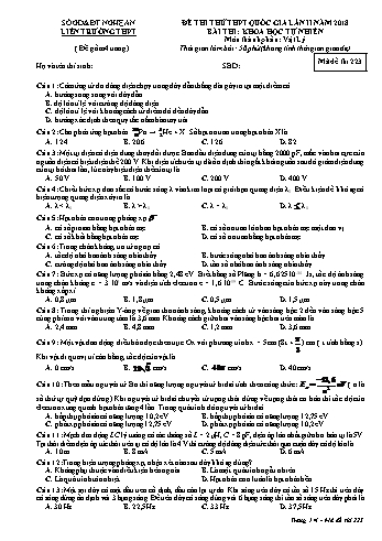 Đề thi thử THPT QG lần 2 môn Vật lí Năm 2018 (Mã đề 223) - Trường THPT Liên Trường (Kèm đáp án)