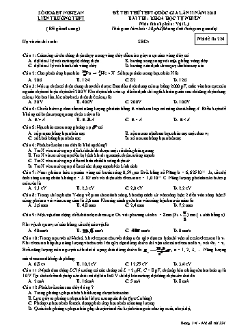 Đề thi thử THPT QG lần 2 môn Vật lí Năm 2018 (Mã đề 224) - Trường THPT Liên Trường (Kèm đáp án)