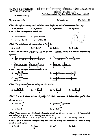 Đề thi thử THPT QG lần 2 Năm 2018 môn Toán (Mã đề 102) - Trường THPT Liên Trường (Kèm đáp án)