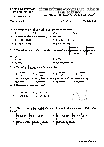 Đề thi thử THPT QG lần 2 Năm 2018 môn Toán (Mã đề 110) - Trường THPT Liên Trường (Kèm đáp án)