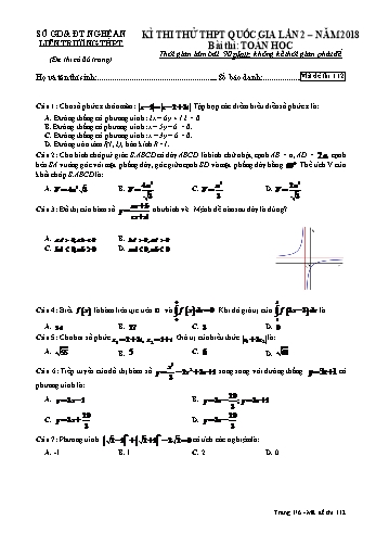 Đề thi thử THPT QG lần 2 Năm 2018 môn Toán (Mã đề 112) - Trường THPT Liên Trường (Kèm đáp án)