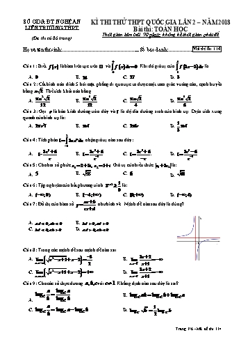 Đề thi thử THPT QG lần 2 Năm 2018 môn Toán (Mã đề 114) - Trường THPT Liên Trường (Kèm đáp án)