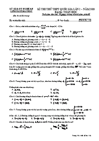 Đề thi thử THPT QG lần 2 Năm 2018 môn Toán (Mã đề 116) - Trường THPT Liên Trường (Kèm đáp án)