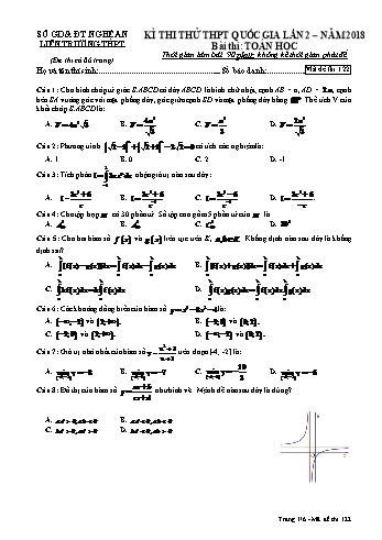 Đề thi thử THPT QG lần 2 Năm 2018 môn Toán (Mã đề 122) - Trường THPT Liên Trường (Kèm đáp án)