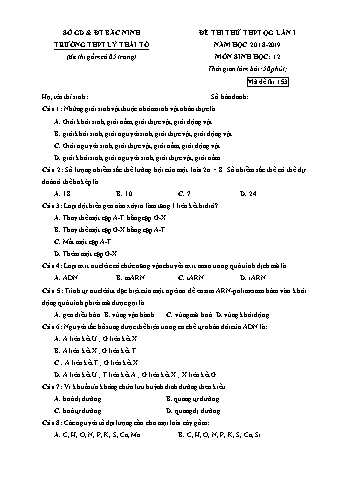 Đề thi thử THPT QG môn Sinh học Năm 2019 (Mã đề 153) - Trường THPT Lý Thái Tổ (Có đáp án)