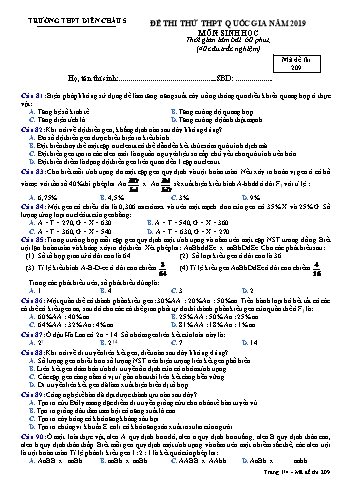 Đề thi thử THPT QG môn Sinh học Năm 2019 (Mã đề 209)- Trường THPT Diễn Châu 5 (Kèm đáp án)