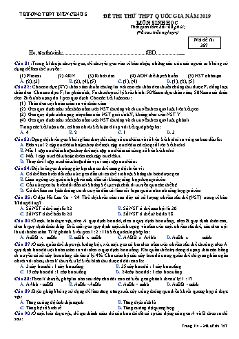 Đề thi thử THPT QG môn Sinh học Năm 2019 (Mã đề 357)- Trường THPT Diễn Châu 5 (Kèm đáp án)