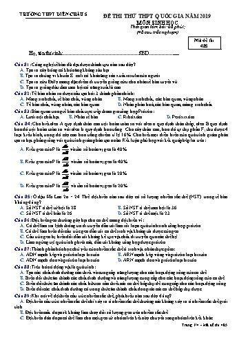 Đề thi thử THPT QG môn Sinh học Năm 2019 (Mã đề 485)- Trường THPT Diễn Châu 5 (Kèm đáp án)