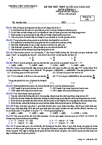 Đề thi thử THPT QG môn Sinh học Năm 2019 (Mã đề 570)- Trường THPT Diễn Châu 5 (Kèm đáp án)