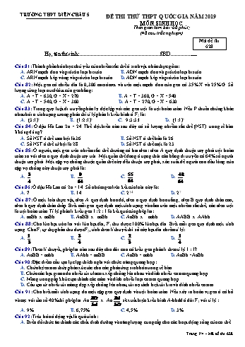 Đề thi thử THPT QG môn Sinh học Năm 2019 (Mã đề 628)- Trường THPT Diễn Châu 5 (Kèm đáp án)