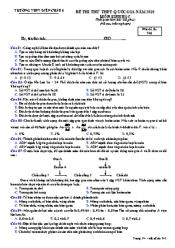 Đề thi thử THPT QG môn Sinh học Năm 2019 (Mã đề 743)- Trường THPT Diễn Châu 5 (Kèm đáp án)