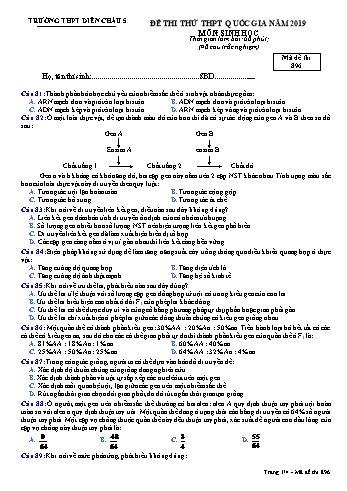Đề thi thử THPT QG môn Sinh học Năm 2019 (Mã đề 896)- Trường THPT Diễn Châu 5 (Kèm đáp án)