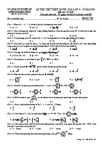 Đề thi thử THPT QG môn Toán Năm 2020 (Mã đề 101) - Trường THPT Liên Trường