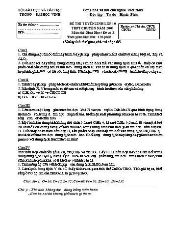 Đề thi tuyển sinh môn Hóa học vào Lớp 10 THPT chuyên - Đề 2