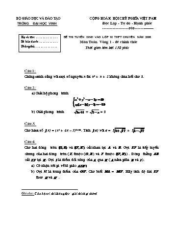 Đề thi tuyển sinh môn Toán vào Lớp 10 THPT chuyên - Vòng 1 (Có đáp án)