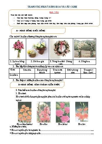 Tài liệu học tập của học sinh Công nghệ Lớp 7 - Bài 13: Trang trí nhà ở bằng hoa và cây cảnh