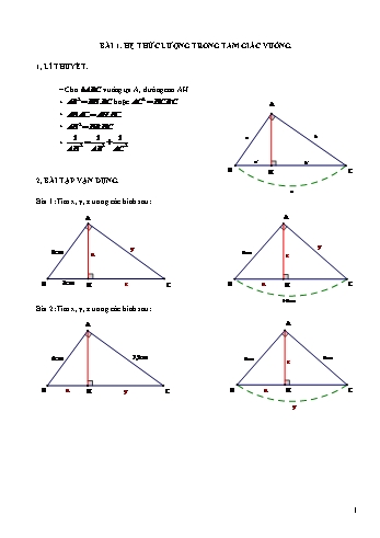 Bài tập ôn tập Hình học Lớp 9 - Chương 1 - Bài 1: Hệ thức lượng trong tam giác vuông