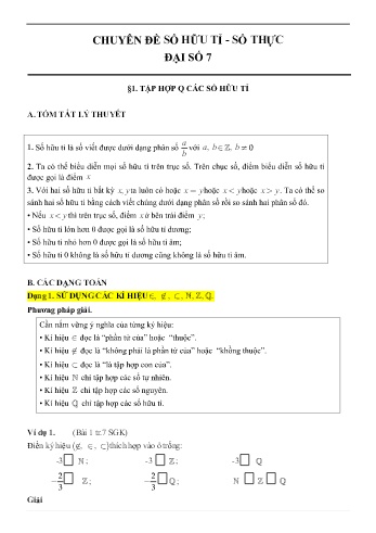 Chuyên đề Số hữu tỉ - Số thực môn Đại số Lớp 7 Chuyên đề Số hữu tỉ - Số thực môn Đại số Lớp 7