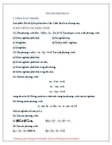 Đề cương ôn tập môn Đại số Lớp 9 - Bài: Ôn tập chương IV Đề cương ôn tập môn Đại số Lớp 9 - Bài: Ôn tập chương IV