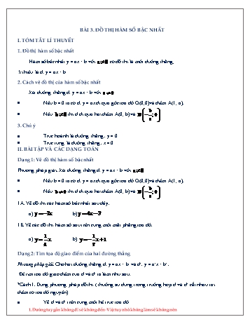 Đề cương ôn tập môn Đại số Lớp 9 - Chương II - Bài 3: Đồ thị hàm số bậc nhất