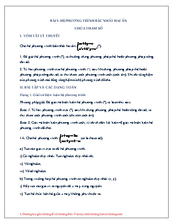 Đề cương ôn tập môn Đại số Lớp 9 - Chương III - Bài 5: Hệ phương trình bậc nhất hai ẩn chứa tham số