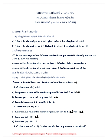 Đề cương ôn tập môn Đại số Lớp 9 - Chương IV - Bài 1: Hàm số y = ax² (a ≠ 0) và đồ thị