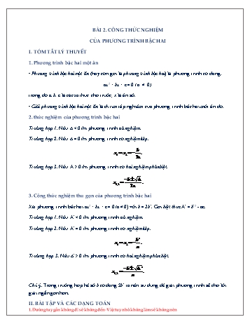 Đề cương ôn tập môn Đại số Lớp 9 - Chương IV - Bài 2: Công thức nghiệm của phương trình bậc hai Đề cương ôn tập môn Đại số Lớp 9 - Chương IV - Bài 2: Công thức nghiệm của phương trình bậc hai
