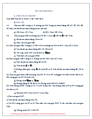 Đề cương ôn tập môn Hình học Lớp 9 - Bài: Ôn tập Chương I Đề cương ôn tập môn Hình học Lớp 9 - Bài: Ôn tập Chương I