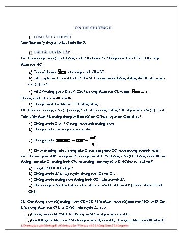 Đề cương ôn tập môn Hình học Lớp 9 - Chủ đề 8+9: Ôn tập chương II Đề cương ôn tập môn Hình học Lớp 9 - Chủ đề 8+9: Ôn tập chương II