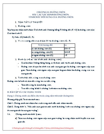 Đề cương ôn tập môn Hình học Lớp 9 - Chương II - Bài 1: Sự xác định đường tròn. Tính chất đối xứng của đường tròn Đề cương ôn tập môn Hình học Lớp 9 - Chương II - Bài 1: Sự xác định đường tròn. Tính chất đối xứng của đường tròn