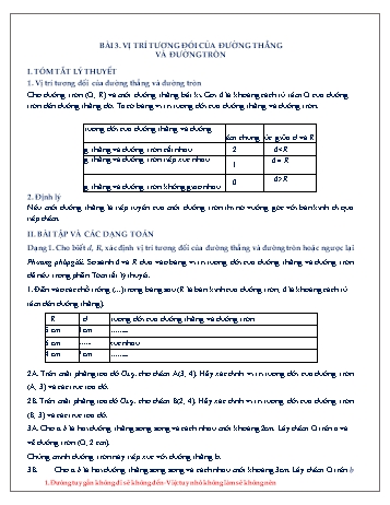 Đề cương ôn tập môn Hình học Lớp 9 - Chương II - Bài 3: Vị trí tương đối của đường thẳng và đường tròn