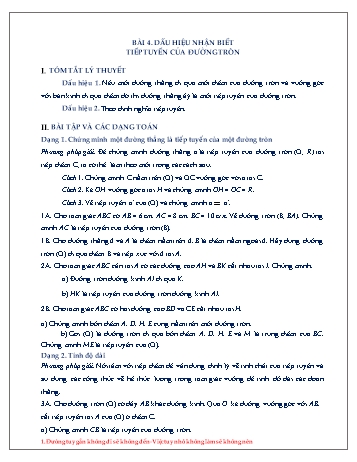 Đề cương ôn tập môn Hình học Lớp 9 - Chương II - Bài 4: Dấu hiệu nhận biết tiếp tuyến của đường tròn Đề cương ôn tập môn Hình học Lớp 9 - Chương II - Bài 4: Dấu hiệu nhận biết tiếp tuyến của đường tròn