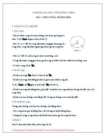 Đề cương ôn tập môn Hình học Lớp 9 - Chương III - Bài 1: Góc ở tâm. Số đo cung Đề cương ôn tập môn Hình học Lớp 9 - Chương III - Bài 1: Góc ở tâm. Số đo cung