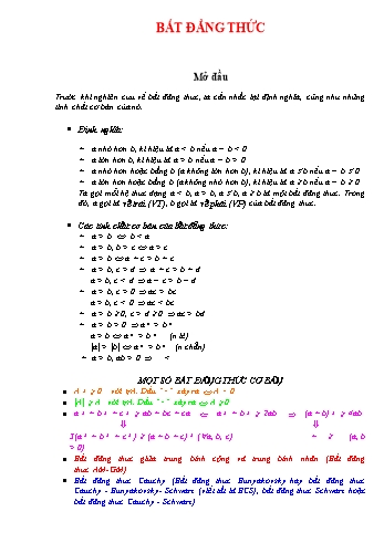 Đề cương ôn tập Toán 8 - Chuyên đề: Bất đẳng thức Đề cương ôn tập Toán 8 - Chuyên đề: Bất đẳng thức